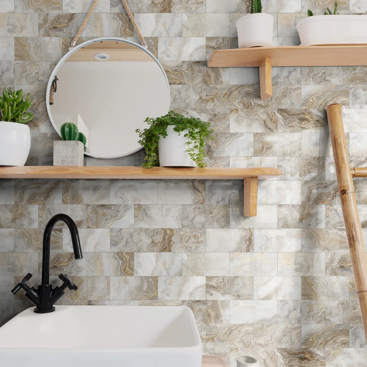 Thickened Marble Wall Tile Stickers,16/32/64Pcs Self‑Adhesive Decals,Waterproof Oil‑Proof Easy‑to‑Clean Decals for Kitchen Wall