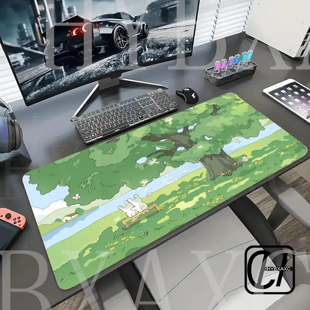 

HYBXAXC Green Mouse Pad Cute Floral Large Size Overlock Mousepad Cute Kawaii Gaming Accessories Mouse Cartoon Computer Desk Mat