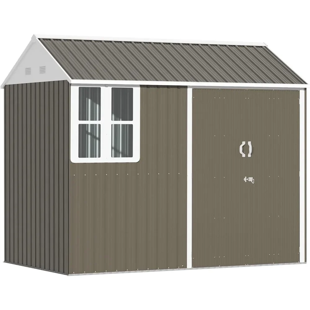 

8 'x 6' outdoor storage shed, garden shed with windows and double locking doors,outdoor tool shed storage room with sloping roof