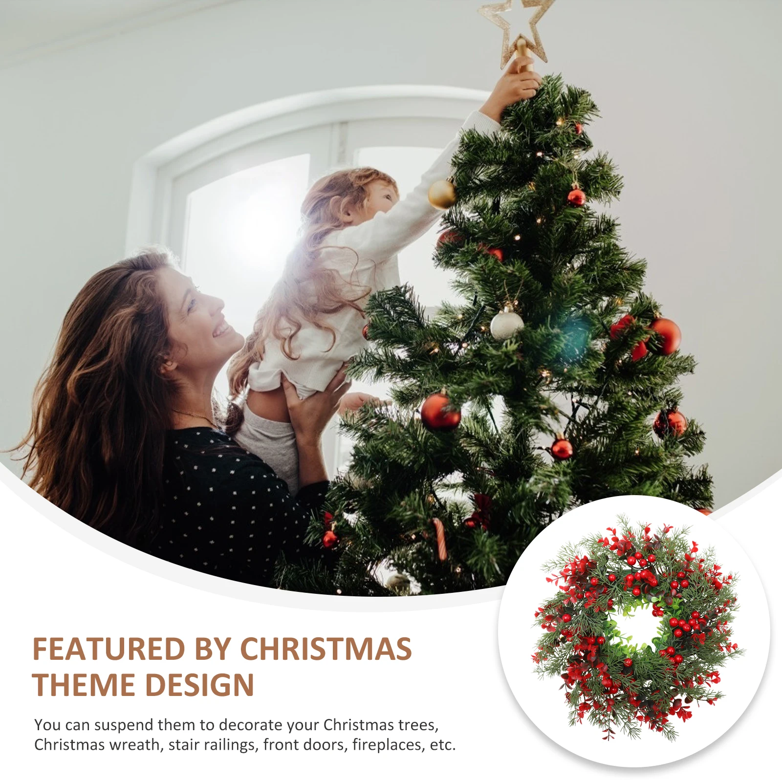 

Christmas Wreath Door Decor Garland Wreaths for Doors Outdoor Winter Xmas Trim Holiday Season Festive Red Berry Pine Needle