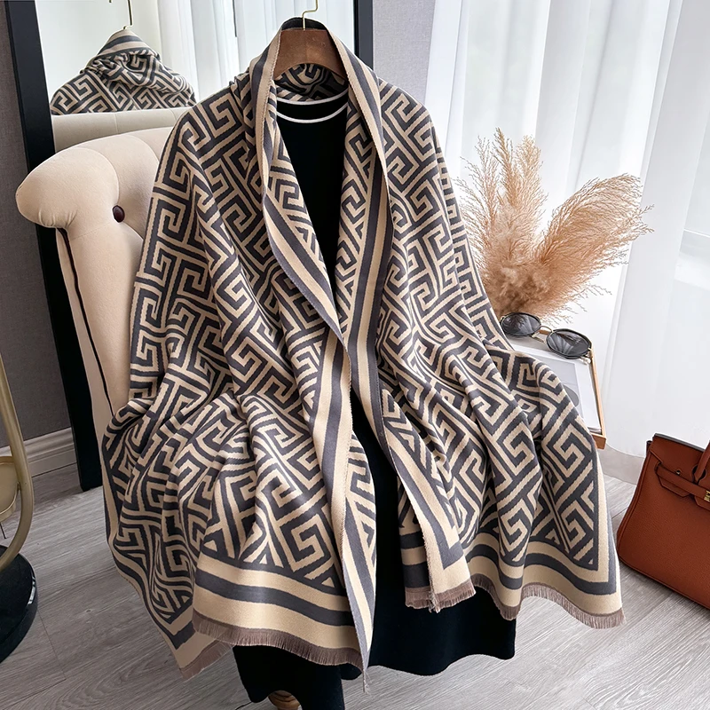 Winter Warm Cashmere Scarf for Women Luxury Pashmina Blanket Thick Shawl Wrap Neckerchief Fashion Bufanda Echarpe Poncho 2024