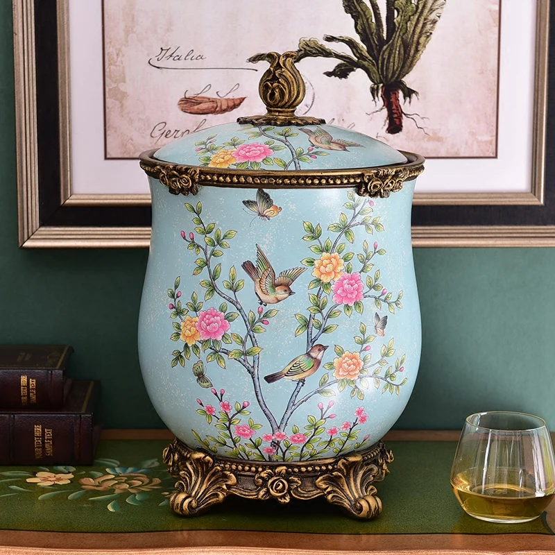 European Luxury Lidded Waste Bin American Vintage Country-Style Large Household Storage Bin Basura Cocina Household Merchandises