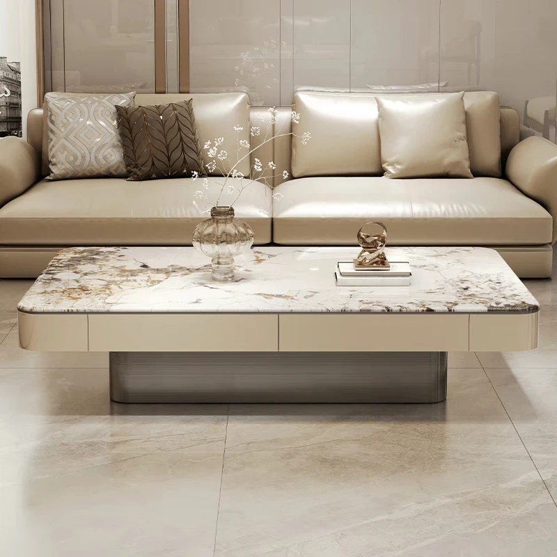 Home Light luxury solid wood microcrystalline stone coffee table living room home high end floor side tables pliante furniture