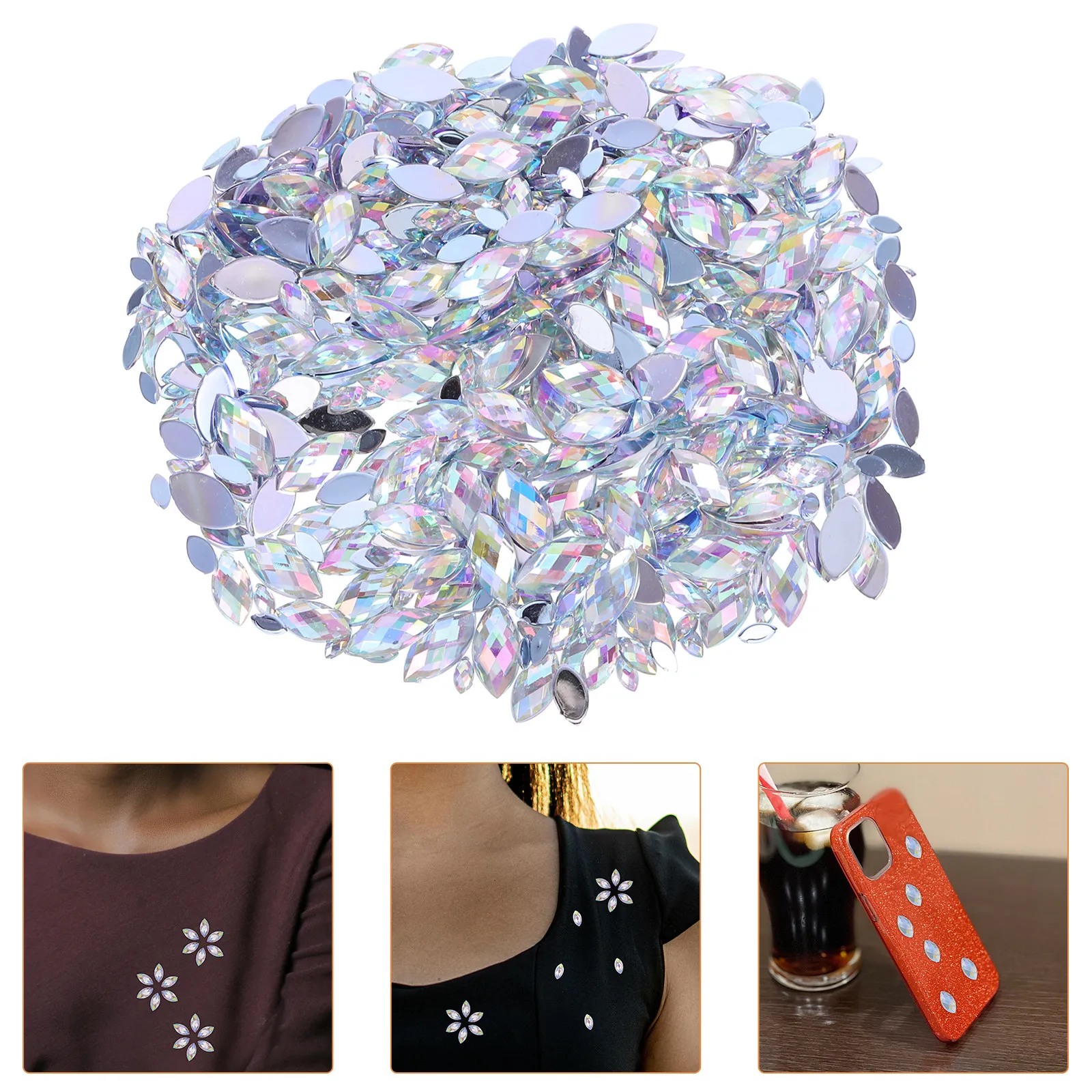 600Pcs Flatback Shape Rhinestones Acrylic Gems Crystal Ab Sparkling for Phone Case DIY Nail Art Craft