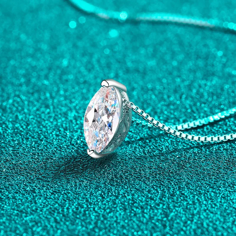 Smyoue 1CT Marquise Cut Moissanite Necklace for Women Box Chain 5*10mm Stone S925 Sterling Silver Pendant Lab Diamond Jewelry