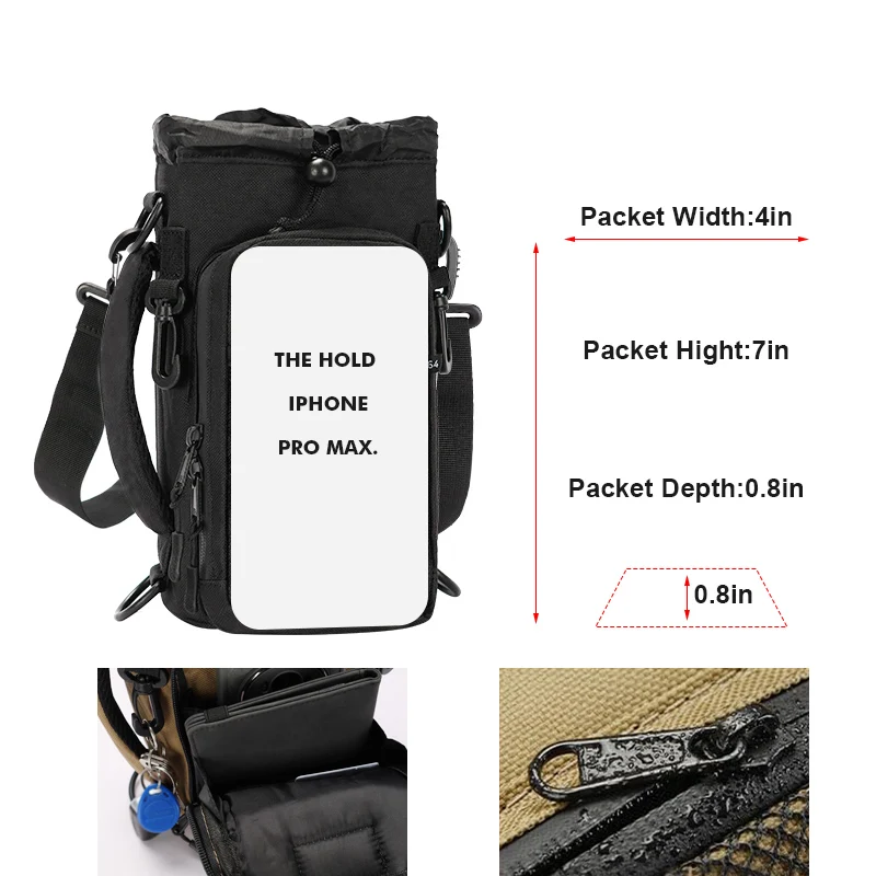 Borsa per bottiglia d'acqua isolata multifunzionale con tracolla a tracolla portatile ideale per escursioni in bicicletta, campeggio, pesca