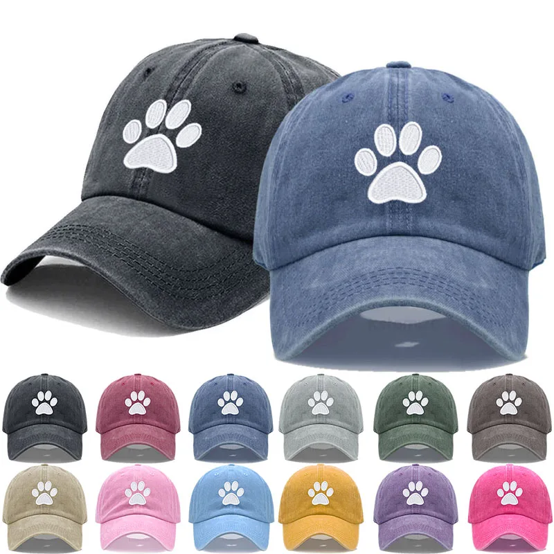 

Dog Paw Vintage Washed Cotton High Quality Embroidery Dad Hat For Men Women Baseball Cap golf caps Sun Hats