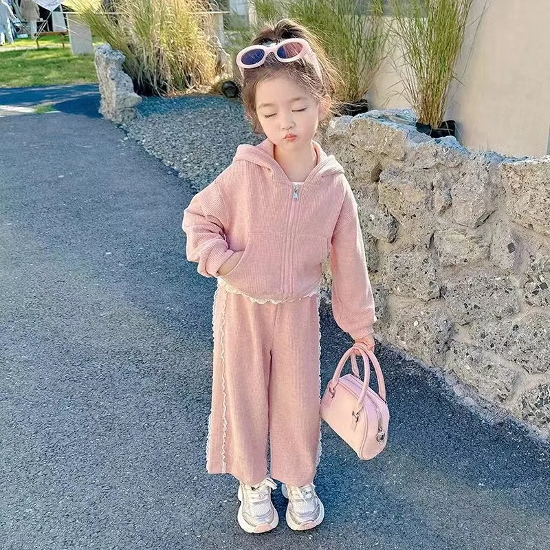 Girl's Spring and Autumn Set 2025 New Style Fashion Sports Comfortable Kids Pink Two Piece Set