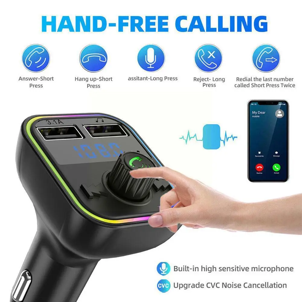 Bluetooth 5.0 Car Charger Dual USB Car Kit FM Transmitter Audio MP3 Player Autoradio Handsfree 3.1A 12-24V For IPhone Samsu T2U9