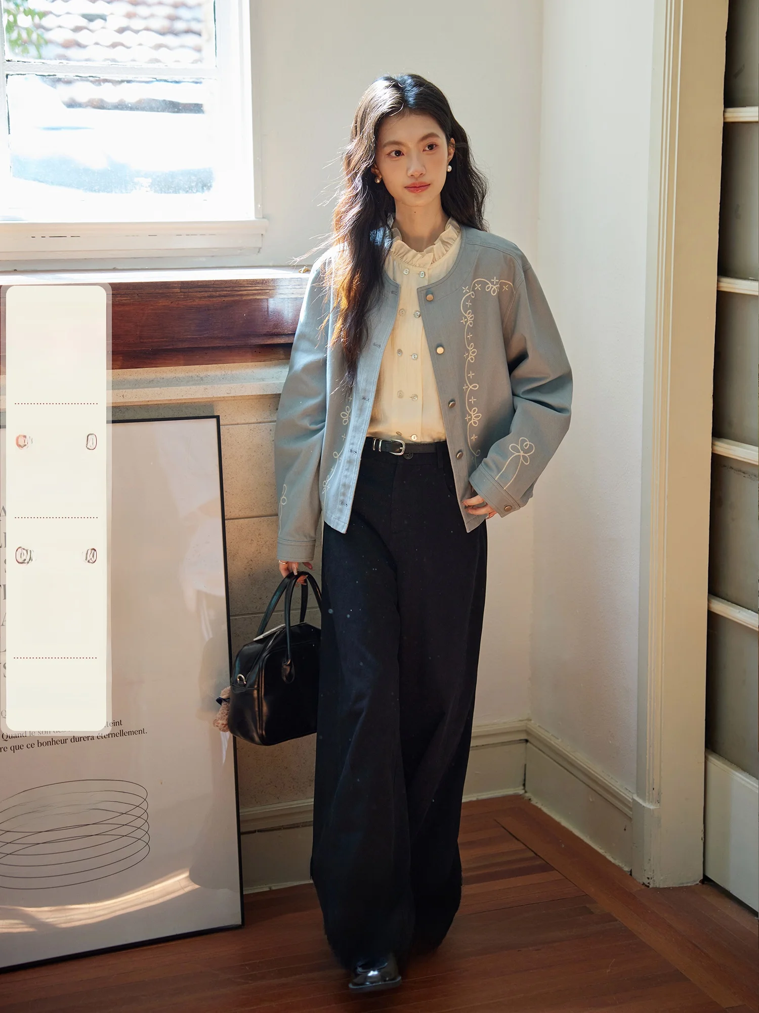 

ORWhite Vintage Vine Embroidery ort Jaet Женский тяжелый рабочий круглый топ Ne ort Design Sense Cotton 00% Long Sve