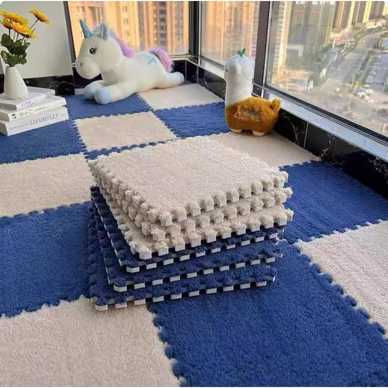 10Pcs Creative Plush Puzzle Foam Floor Mat 30*30CM Interlocking Exercise Tiles Puzzle Carpet Warm Playmat Fluffy Area Rugs