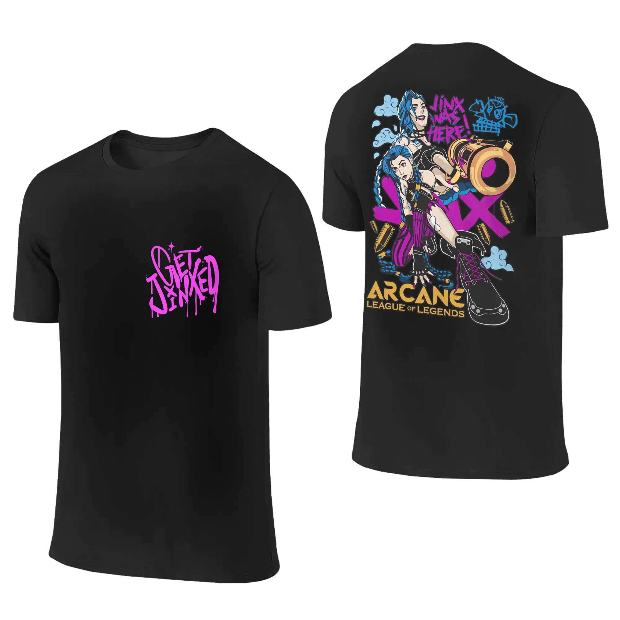 Get Jinxed Arcane T-Shirt Summer  Street Style T Shirts 100% Cotton Hippie Tshirt For Men Short-Sleeve Loose Tops