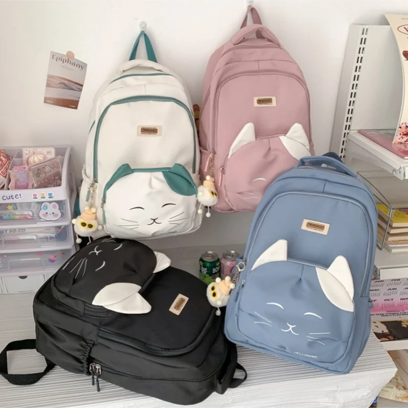 

Cute Cat Cartoon Schoolbag for Young Girl School Backpack Female Large Capacity Kawaii BackPack Mochila Pink Women Backpack