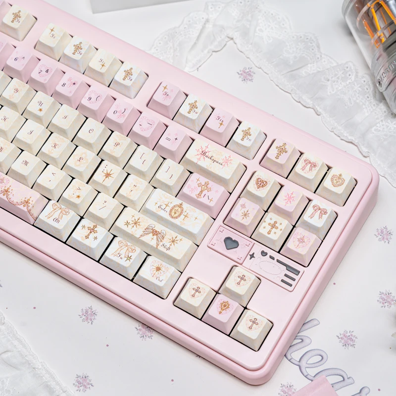 Pink Angel Custom Keycaps Set,133 Keys Cherry Profile Double Shot Dye Sub PBT Keyboard Caps For MX Switches Mechanical Keyboards