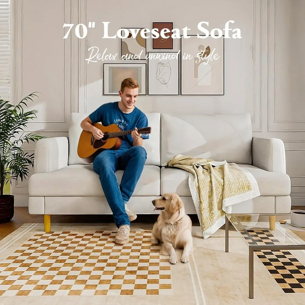 أريكة أريكة بمقعدين لغرفة المعيشة مع منافذ USB من النوع C - أرائك صغيرة منجدة باللون البيج مقاس 70 بوصة لغرفة النوم أو المكتب أو الشقة #6