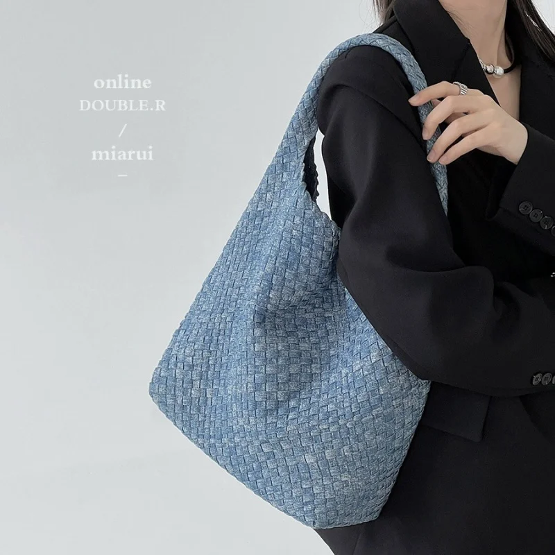 -Border Wind Snowflake Woven Bag Large Capacity Shoulder Bag Tie-Dyed Jean Bag Tote Bag2024New Women's Bag