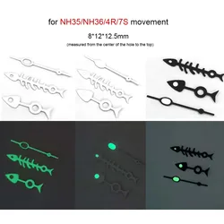 Watch Hands Pointer for NH35/NH36/4R/7S Movement Modified Parts 3Pins Fish Bone Needles Green Luminous Hands Watch Accessories