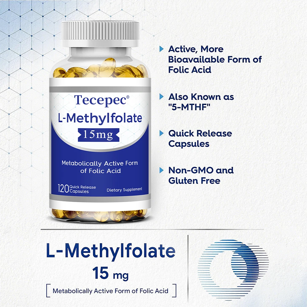 L-Methylfolate 15mg Capsules, Active Methyl Folate Vitamin B9, Supports Brain, Heart, Mood and Overall Health, Gluten-Free