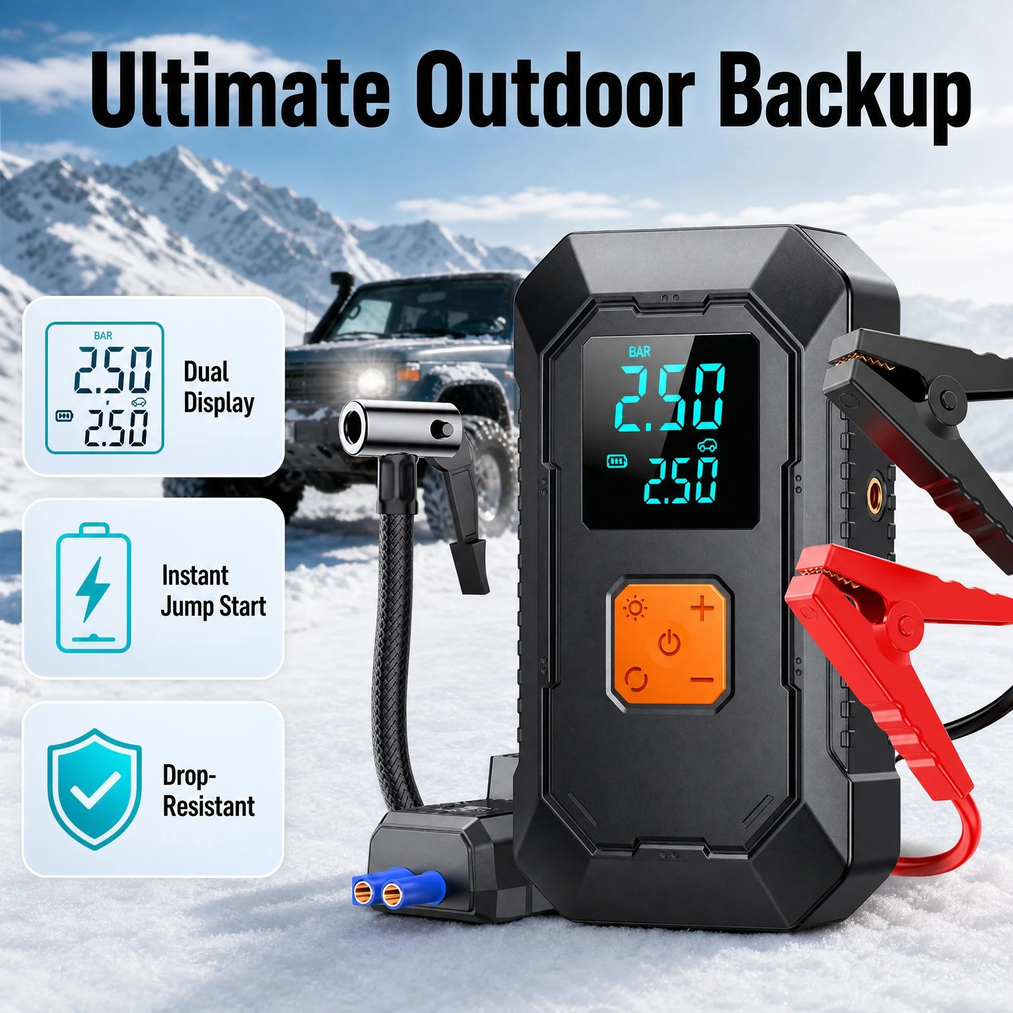 Car Jump Starter Portable Car Battery Air Pump Portable Air Compressor Multi-function Tire Inflator Auto Starter with Power Bank
