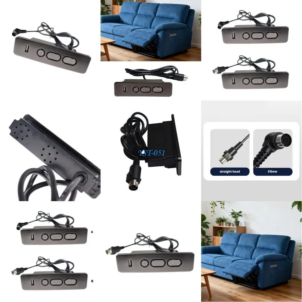 

E15A Electric Sofa Recliner Switches with USB Charging Port 5 Button Hand Control Push Rod Motor Lift Switches Easy to Use