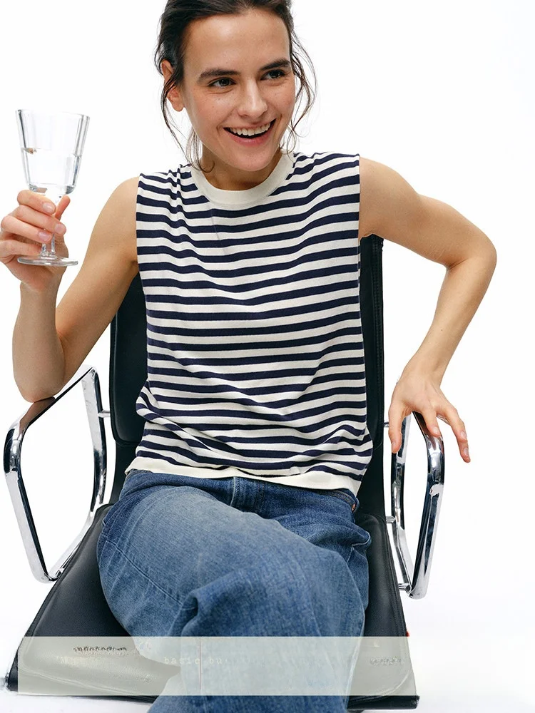 

Женский вязаный жилет TAOZI из 100% хлопка с круглым вырезом, без рукавов, в полоску, простой универсальный цветной топ, летняя новинка