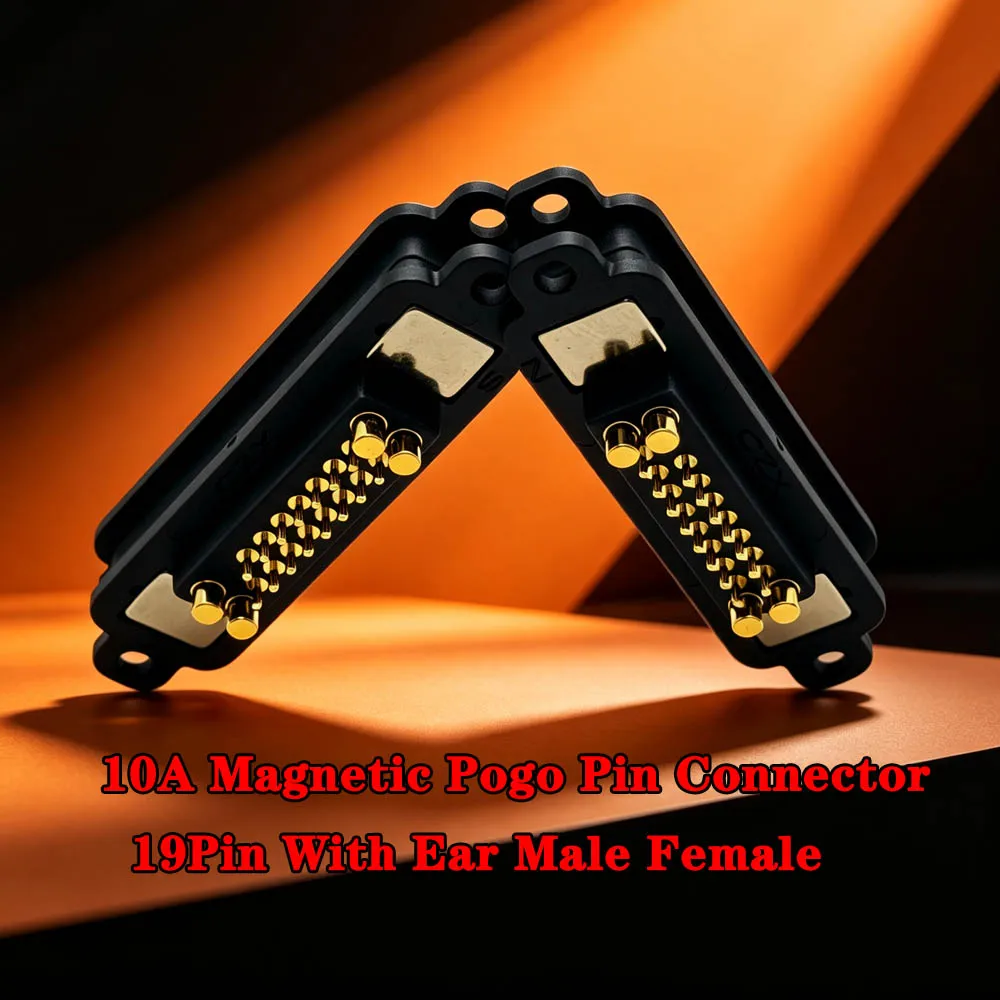 High Current With Ear 19Pin Waterproof DC Magnetic Pogo Pin Connector 10A 36V Male Female Spring Loaded DC Power Socket