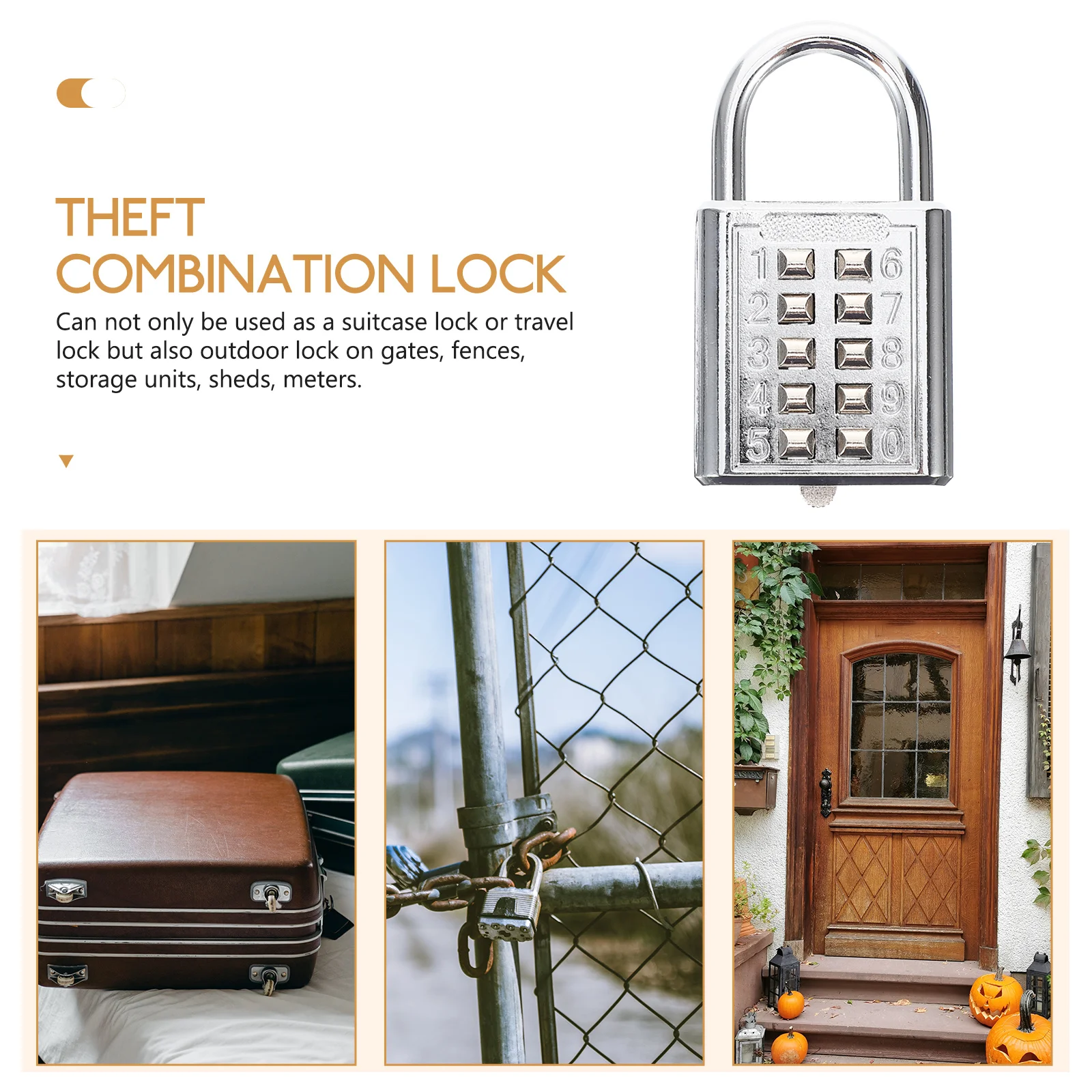 

10- Button Combination Padlock Metal Hanging Lock for Suitcase Gym Resettable Code Lock Outdoor