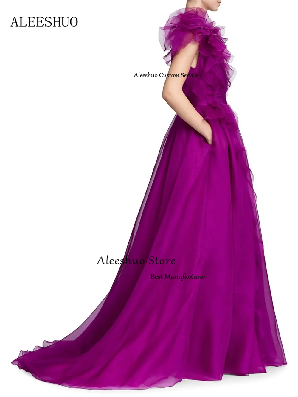 Aleeshuo Purple V-neck Prom Dress Sleeveless Vestido De Novia Organza Prom Gown Hydrangea Ball Party Dress فستان سهرة Open Back