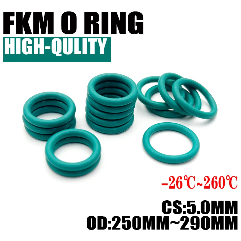 

1Pcs FKM Fluorine Rubber O Ring Sealing Gaskets Thickness CS 5mm OD 250 ~ 290mm Insulation Oil High Temperature Resistance Green