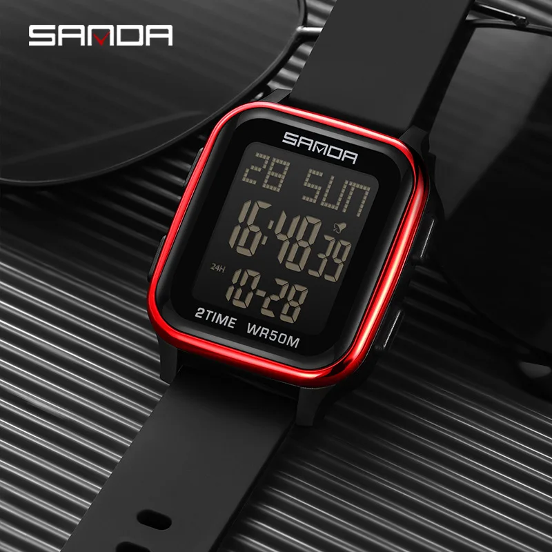 SANDA 2025 새로운 남성용 LED 전자 시계 방수 스포츠 알람 시계 다기능 학생 패션 전자 시계 선물