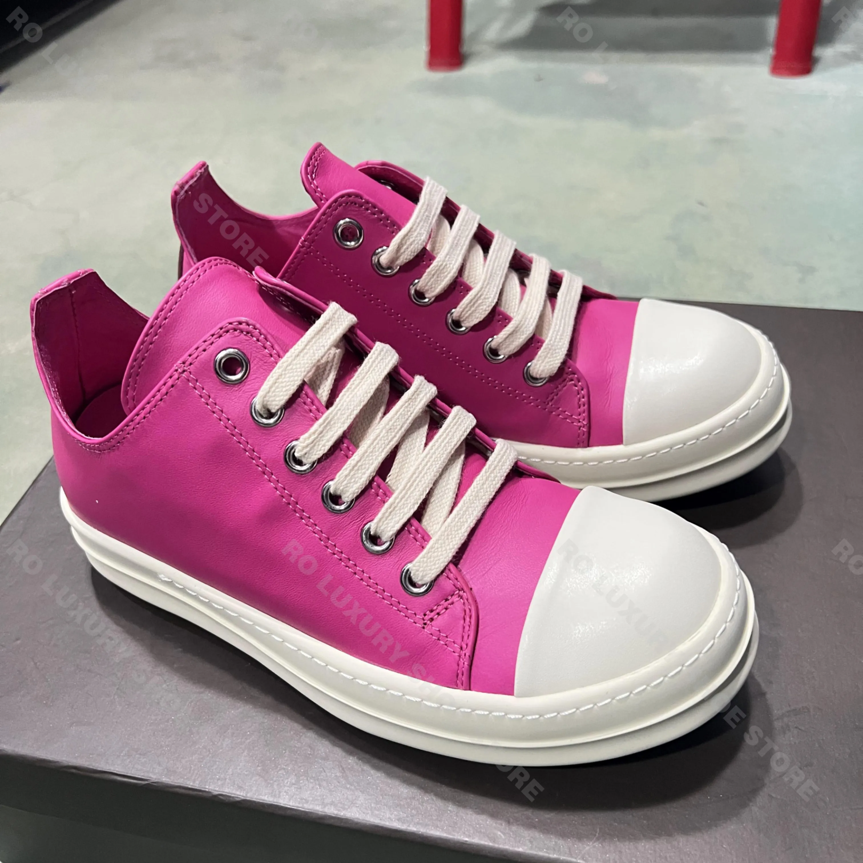 

Brand Casual Men Shoe Low Top Women Sneaker Leather Luxury Trend Trainer Thick-sole Pink Flat Shoe New Fashion Platform Shoe