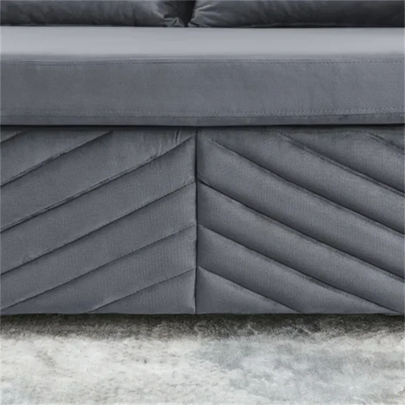 أريكة سرير قابلة للتحويل 3 في 1، أريكة سحب مقاس 55 بوصة لغرفة المعيشة، سرير فوتون مخملي رمادي متعدد الوظائف #5