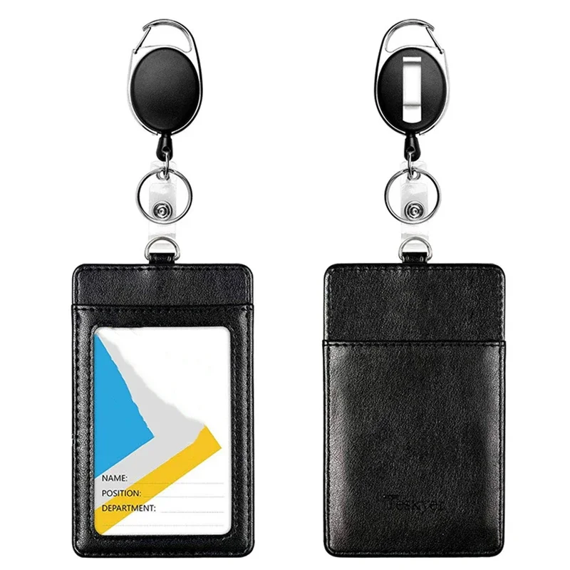 1pcs Retractable ID Badge Holder PU Leather Porte Bus Pass Case Cover Transparent Men Women's Bank Credit Card Holder Cardholder