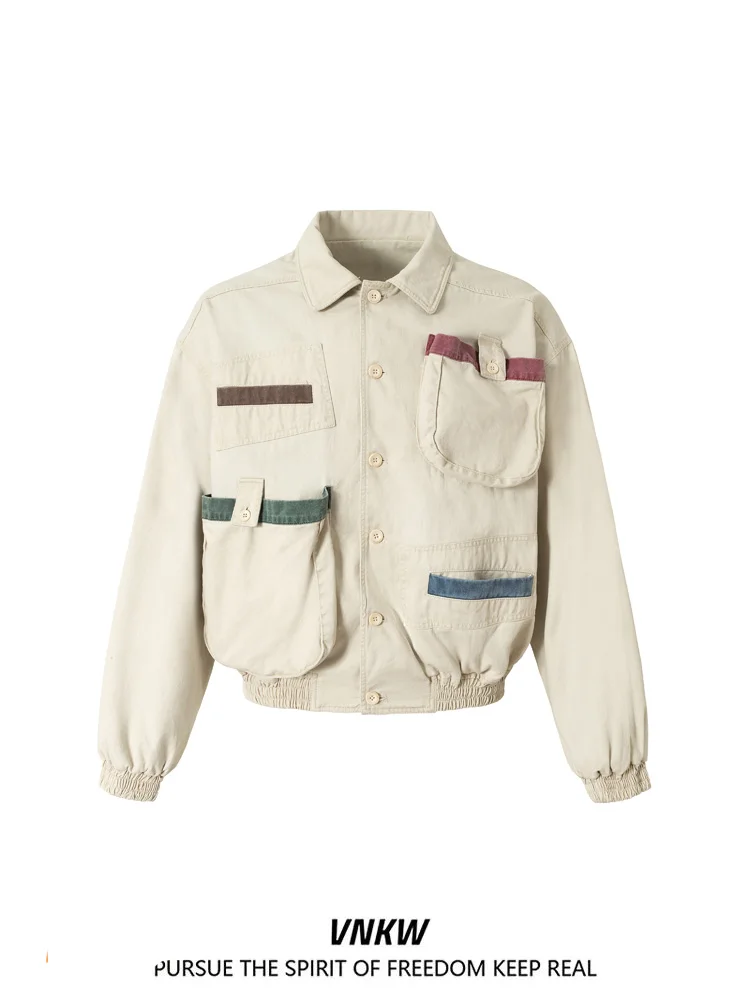 

Мужская рабочая куртка из хлопка контрастного цвета в стиле ретро, осенне-зимняя японская куртка из чистого хлопка