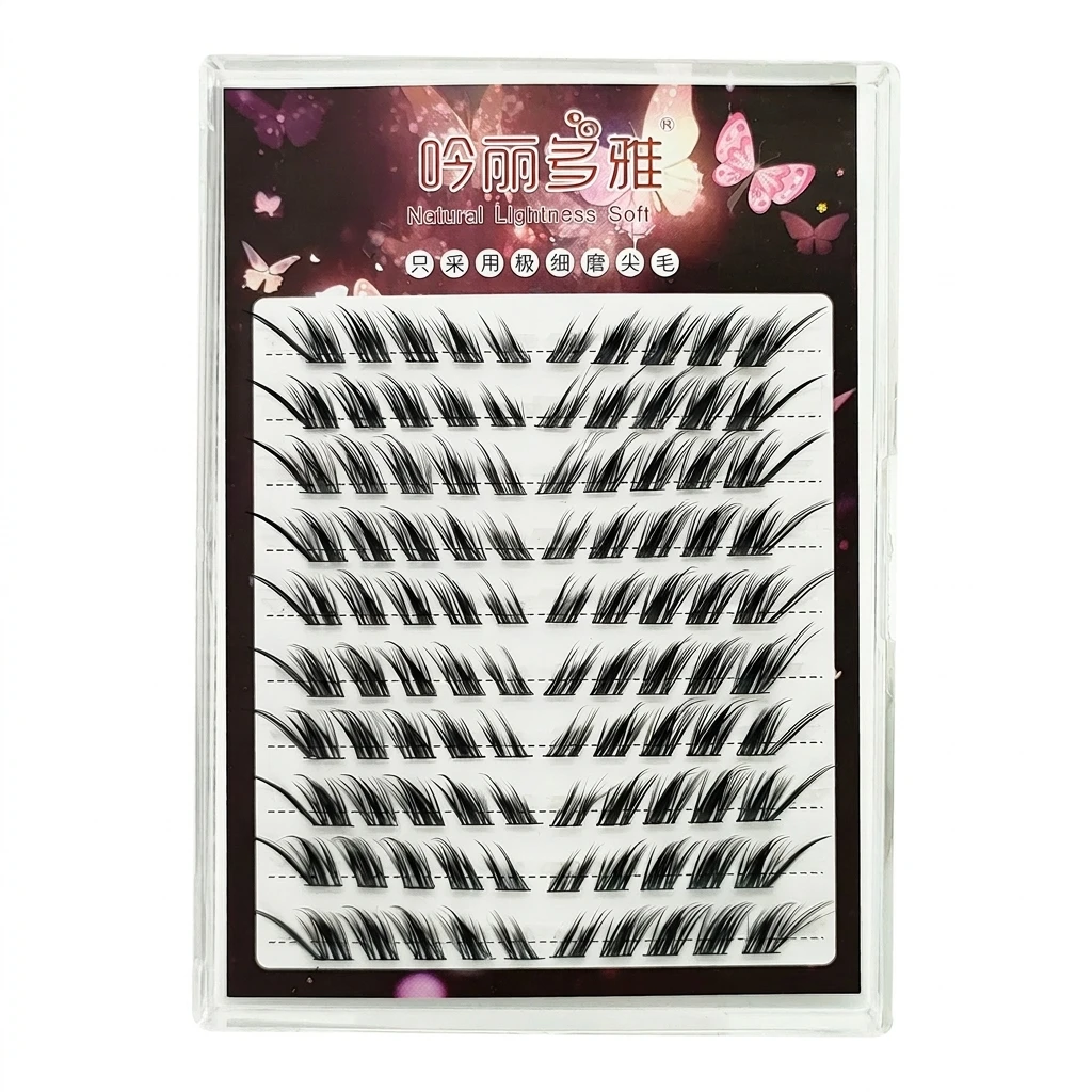 Natural Fluffy Volume Wispy Lashes C Curl 9-13mm Mixed Length Synthetic Fiber Lash Extensions for Daily and Party Makeup