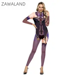 Zawaland Anime Print Cosplay Costumes Women Sexy Zentai Suits Long Sleeve Game Adult Elastic Skinny Jumpsuits Fashion Bodysuits