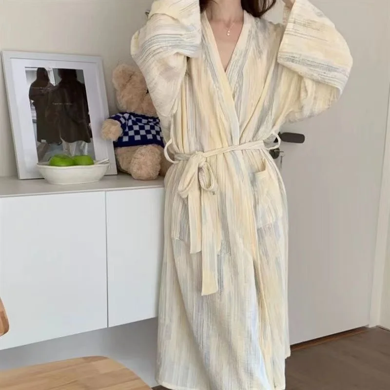 Sexy Long Sleeve Sleepwear Women's Robe Spring Autumn New Style Bear Cartoon Print Floor Length Belted Bathrobe Indoor Outdoo...