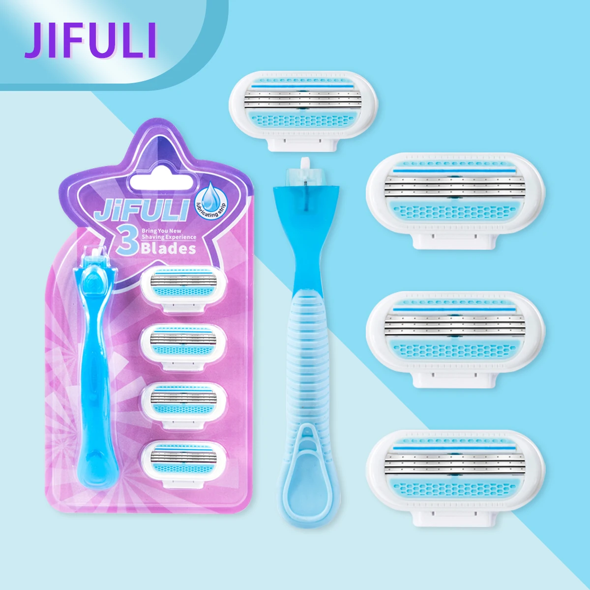 ماكينة حلاقة يدوية آمنة للنساء، ماكينة حلاقة مكونة من 3 طبقات من الفولاذ المقاوم للصدأ، رأس ماكينة حلاقة قابلة للاستبدال #1