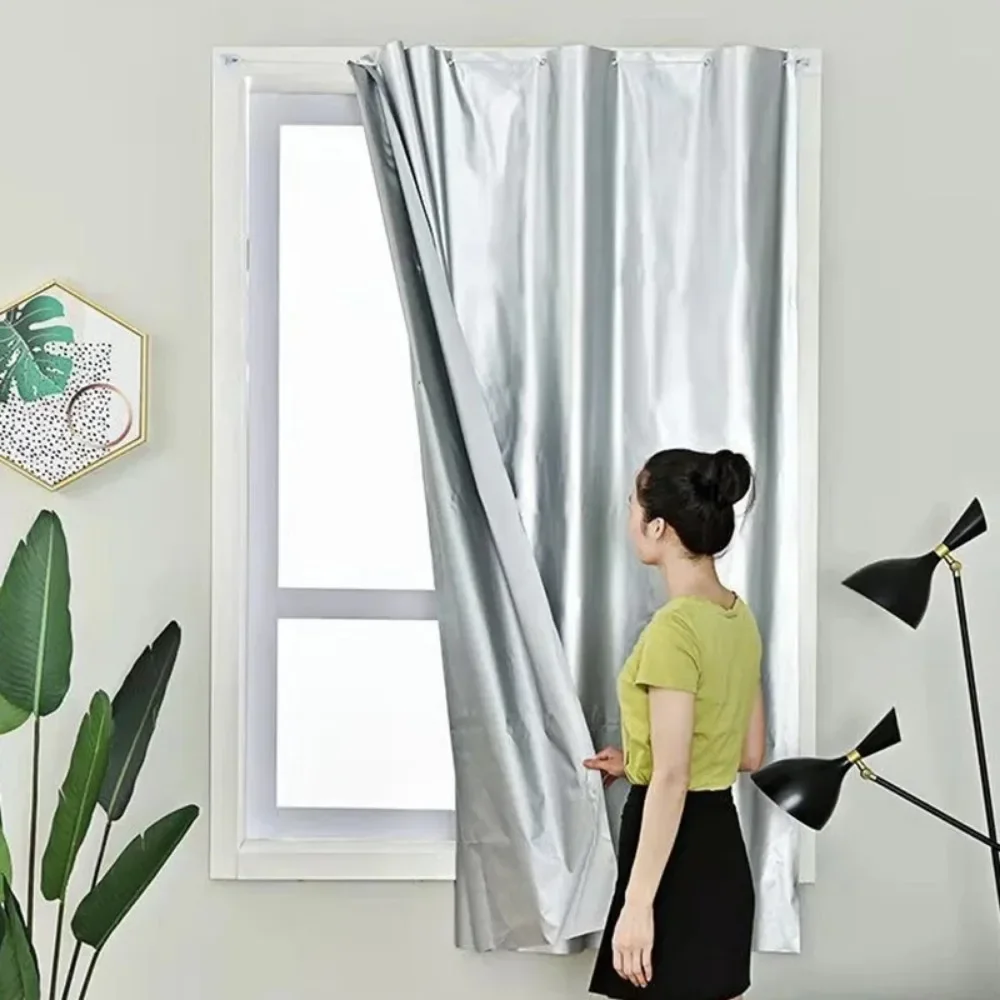 Sunscreen Heat Insulation Double-sided Silver-coated Shade Cloth Curtain Full Blackout Curtain Cloth DIY (with S-Hooks)