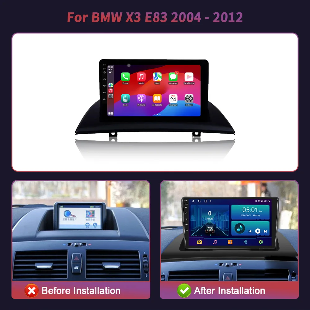 Android 14 For BMW X3 E83 2003-2010 Auto Wireless Carplay Stereo Car Radio Multimedia Navigation GPS 4G Bluetooth 2 Din Screen