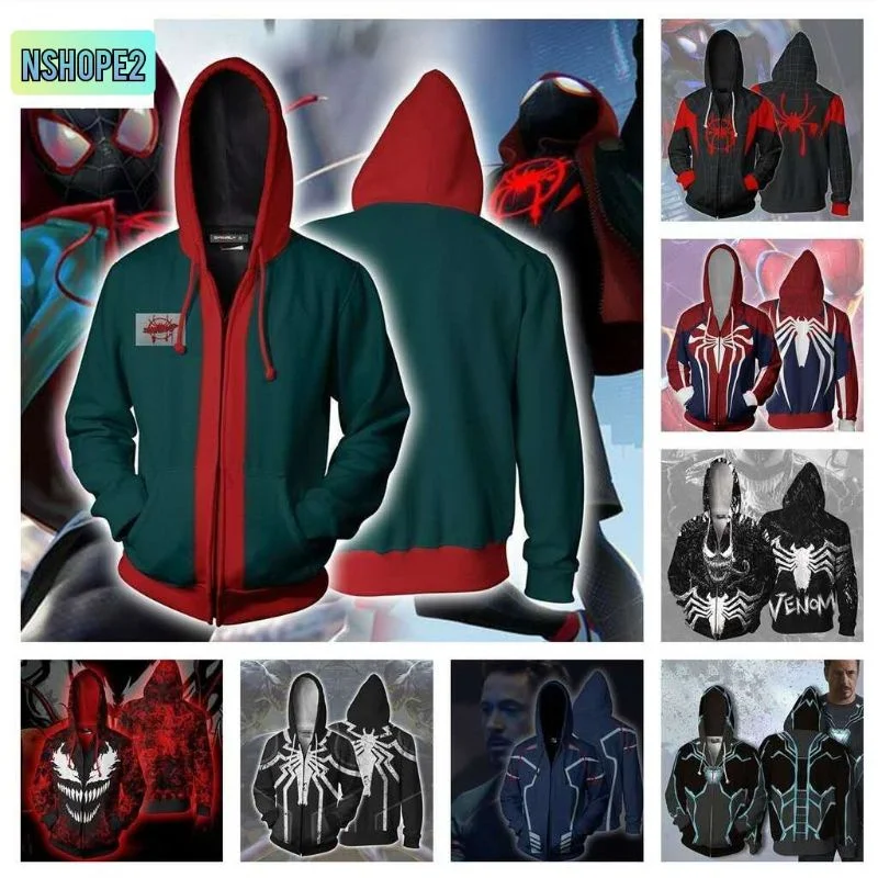2024 primavera y otoño hombres impresión 3D nuevo Spiderman cremallera sudaderas con capucha superhéroe moda niños calle ocio deportes abrigo