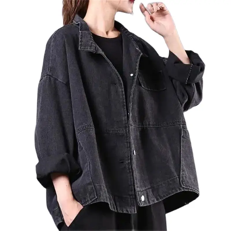 

Women Denim Jacket Spring Autumn New Korean Loose Literary Artistic Wild Long-Sleeved Thin Slim Denim Short Jacket female A739