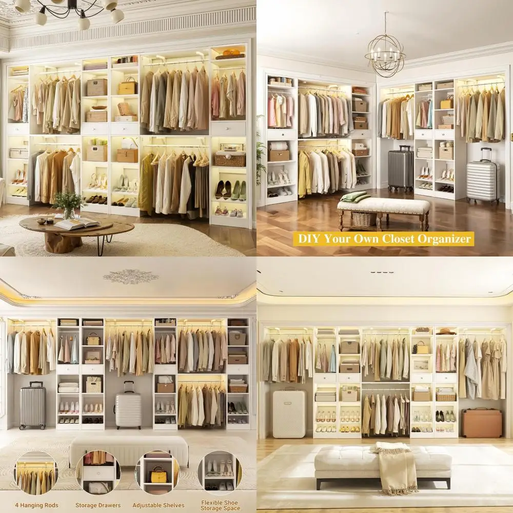 نظام تنظيم خزانة المشي الكبير عالي التحمل مع قضبان تعليق وأدراج، وخزانة ملابس خشبية بطول 10-15 قدم للتخزين الفعال #1