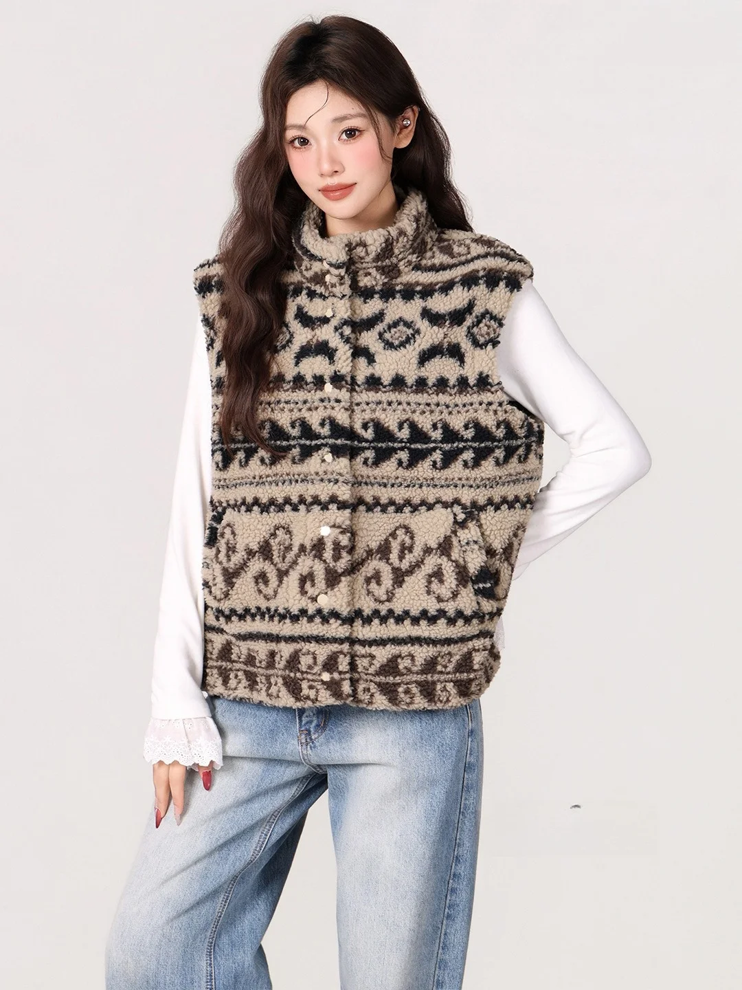 

Женский жилет из меха ягненка Faion 2025, зимняя Thiened, повседневная верхняя одежда в пол, многослойное универсальное пальто для отдыха