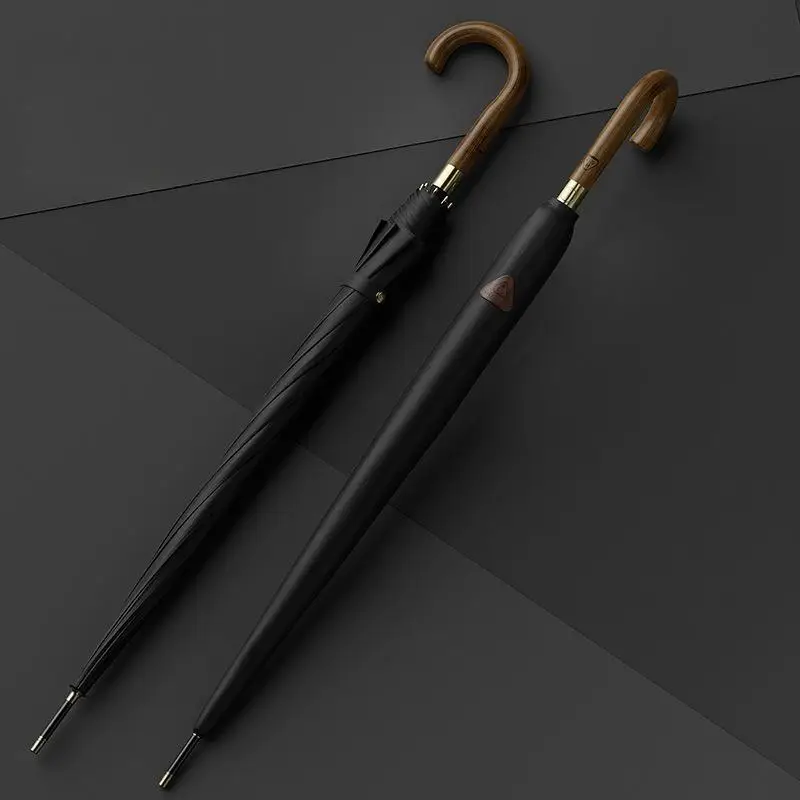 High-end Business Solid Wooden Hook Handle Umbrella Windproof and Rainproof Enlarged Thickened Reinforced Automatic Umbrella