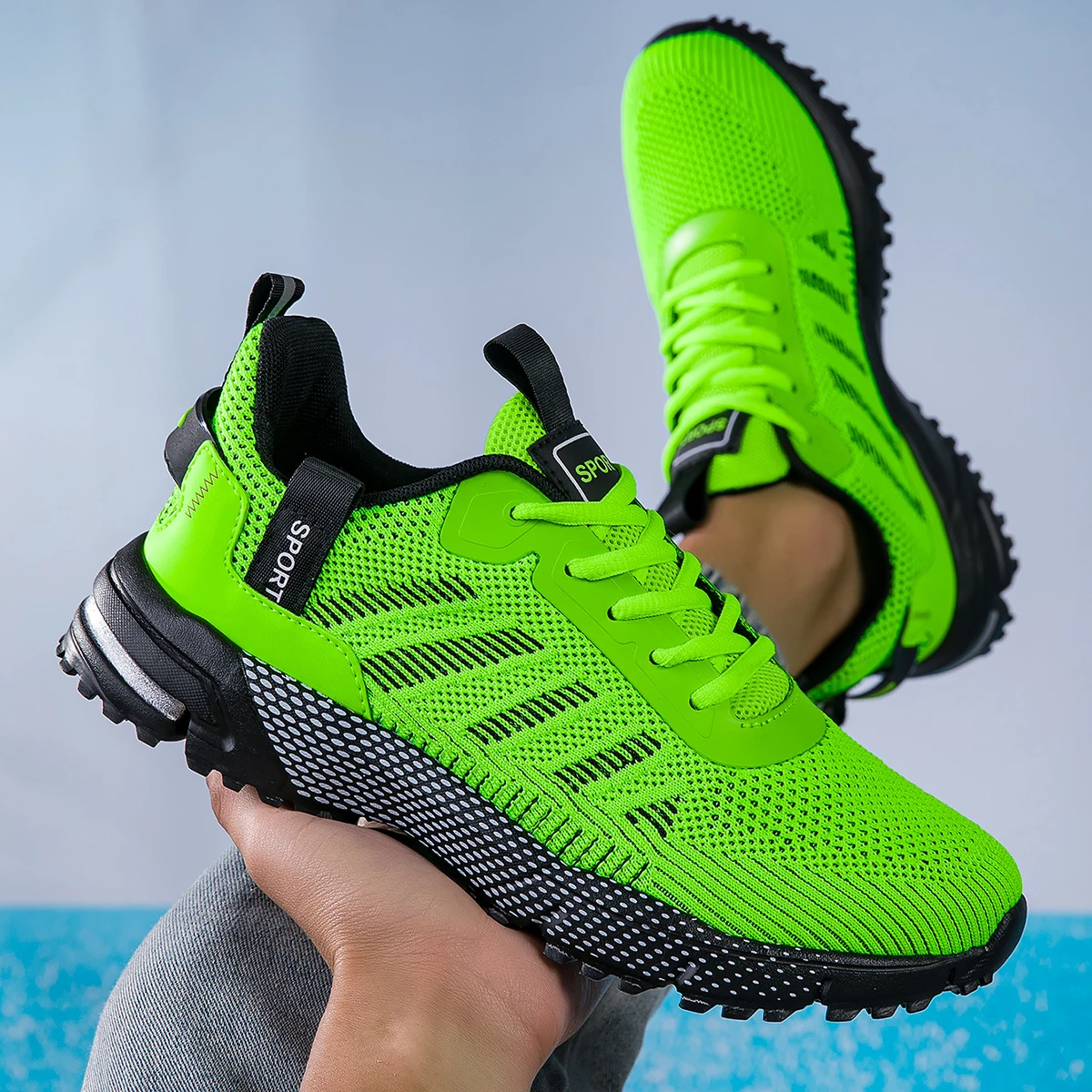 Zapatos para correr para hombre, zapatos deportivos ligeros y transpirables para correr, zapatillas informales antideslizantes cómodas a la moda con cordones para hombre