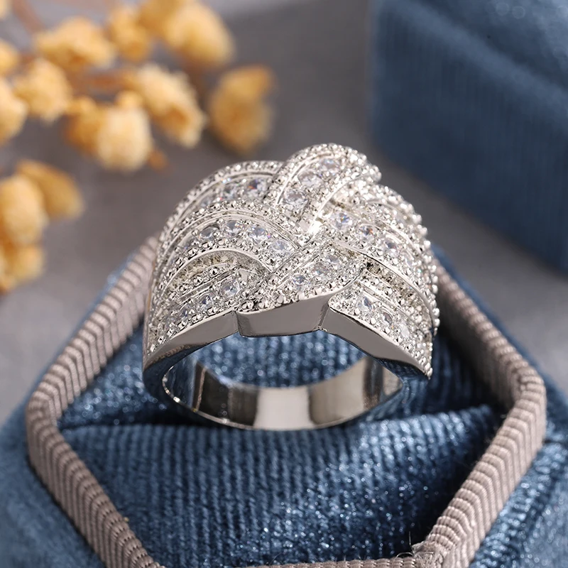 Luxury S925 Stamp High Quality White Colors CZ Zircon Stone Ring for Women Fashion Wedding Engagement Jewelry Gift