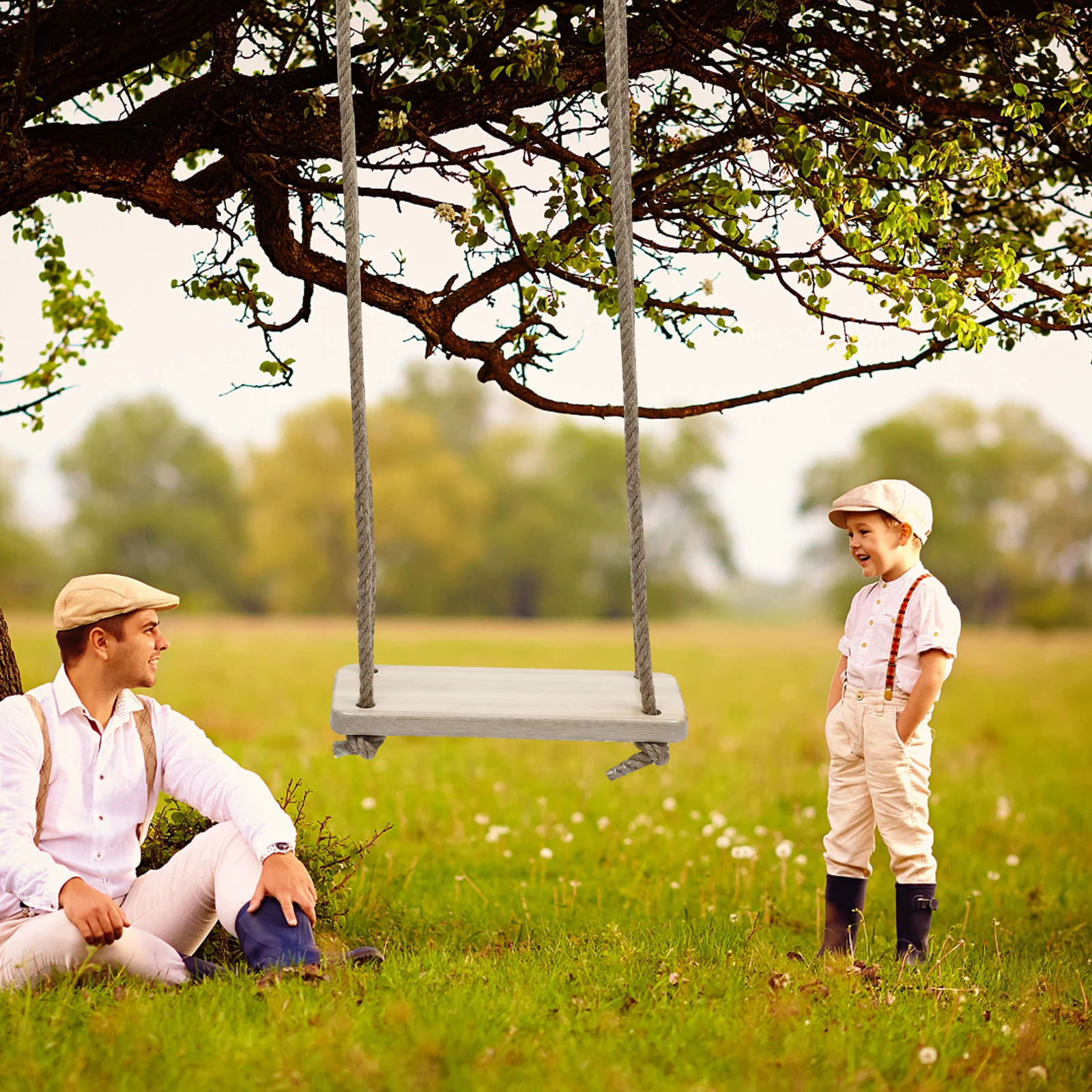 

1pc Hemp Rope Poplar Wood Swing Outdoor Hanging Seat For Kids Adults Safe Wooden Chair Play Equipment