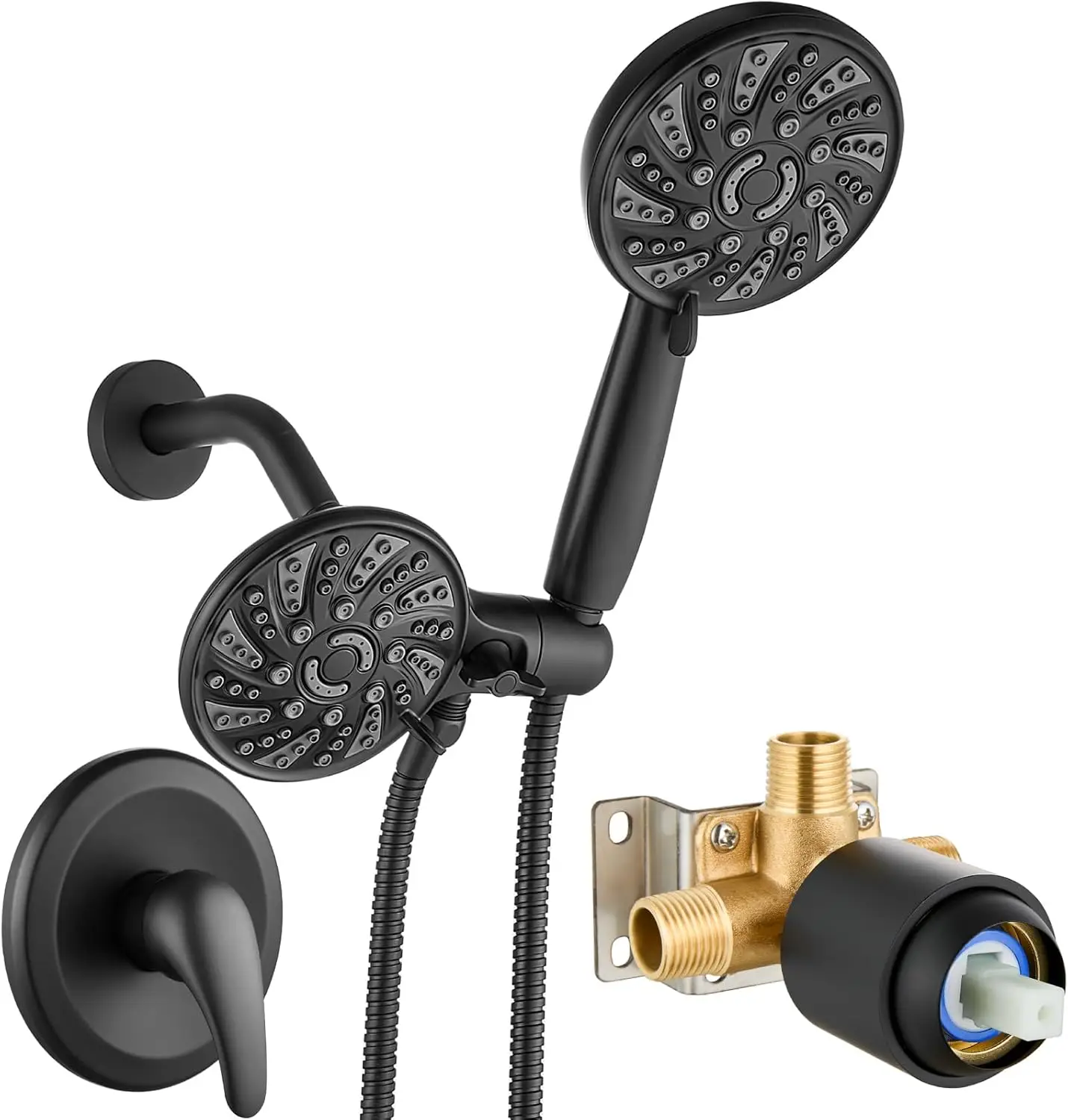 

Dual 2 in 1 Shower Head Kit High Pressure Combo System with 6 Modes ABS Handheld Spray and Valve Set