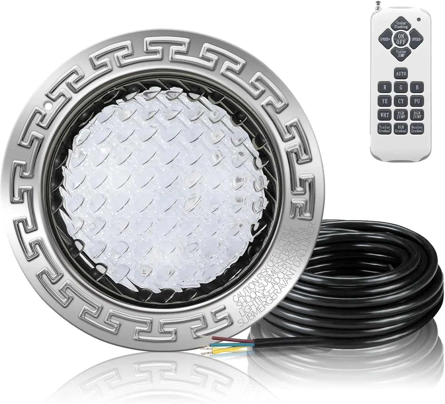 10 Inch Inground Pool Light, 12V AC RGBW Color Changing LED With 50ft Cord, 316 Stainless Steel Housing, Fits Standard 10-Inch